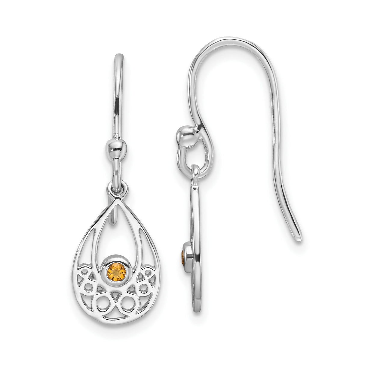 Sterling Silver Drop Earrings with Citrine, Celtic Knot Teardrop Design, Ethnic Style Jewelry
