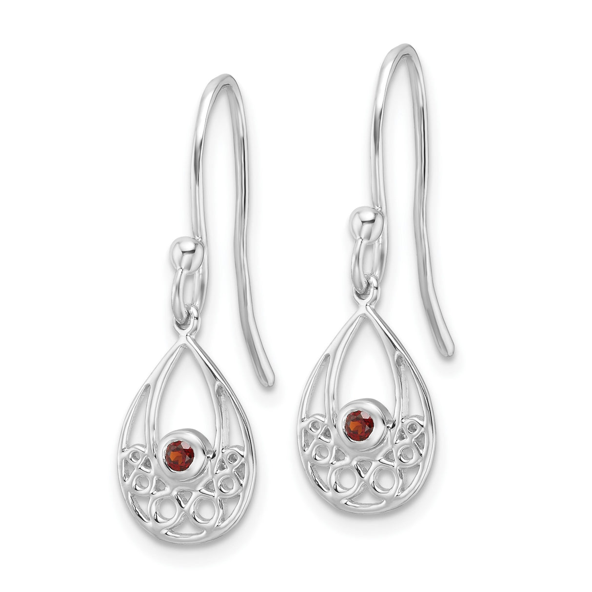 Sterling Silver Dangle Earrings with Garnet, Teardrop Design and Celtic Knotwork