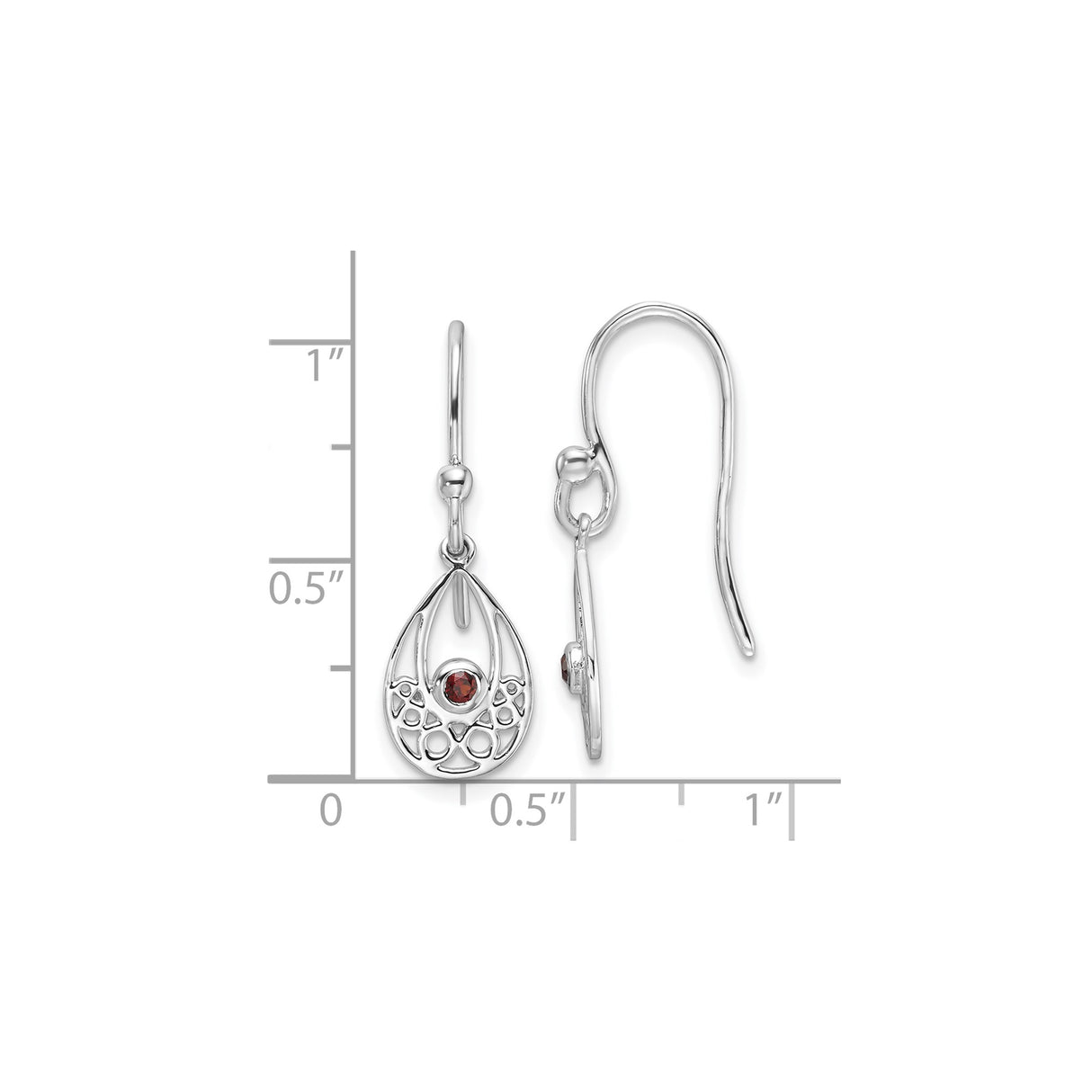 Sterling Silver Dangle Earrings with Garnet, Teardrop Design and Celtic Knotwork