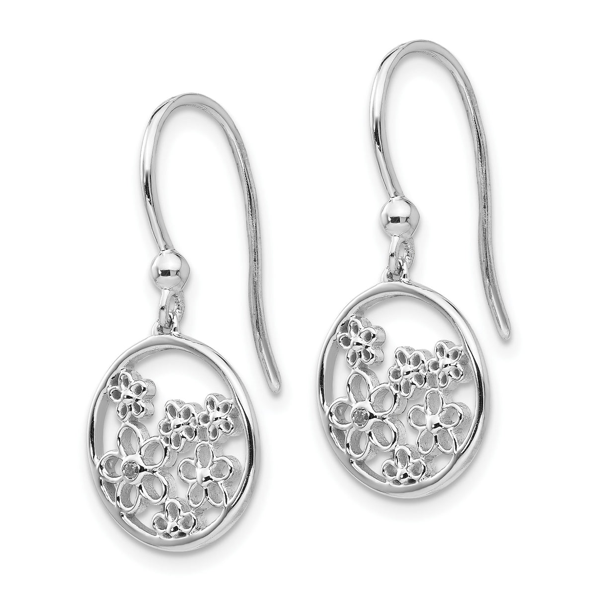 Sterling Silver Dangle Earrings with Diamond, Floral Openwork Blossom Design for Women
