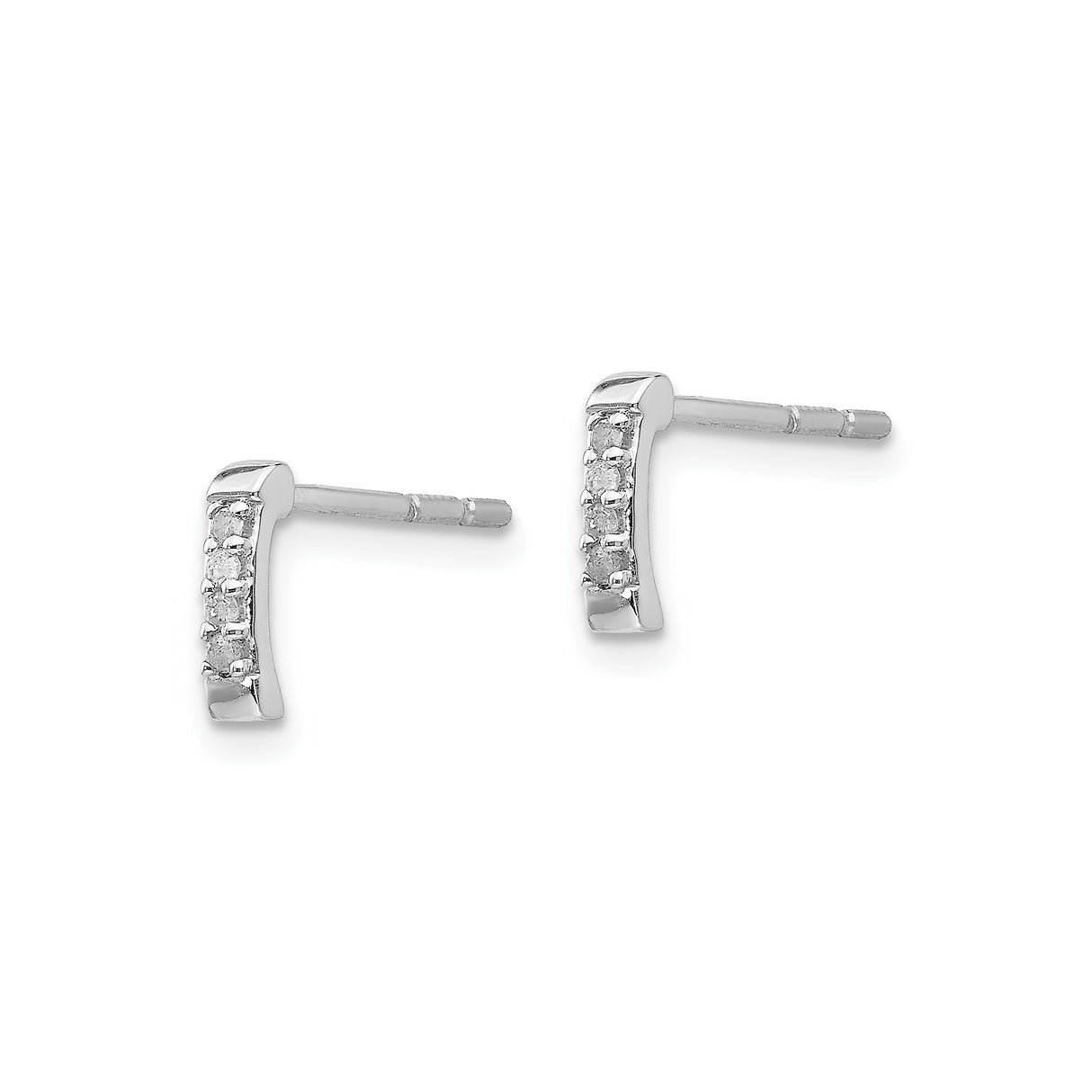Sterling Silver Bar Stud Earrings with Vertical Row of Clear Diamonds, Minimalist Design