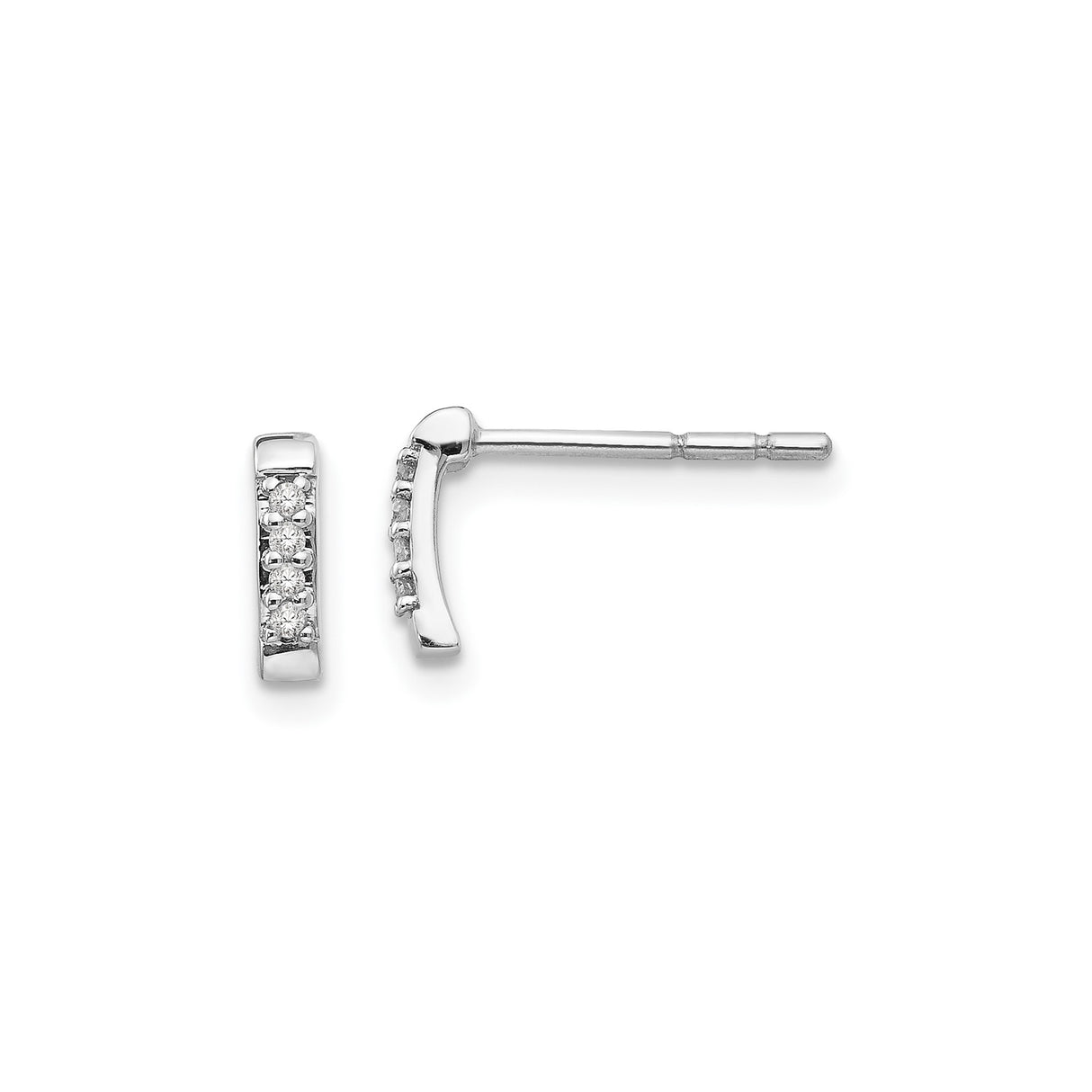 Sterling Silver Bar Stud Earrings with Vertical Row of Clear Cubic Zirconia, Minimalist Design