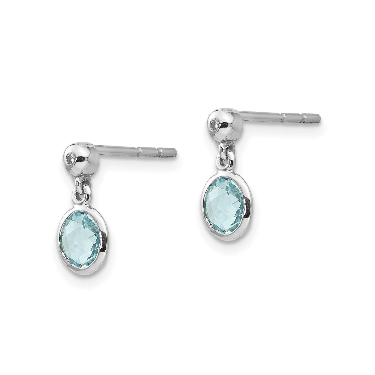 Sterling Silver Dangle Earrings with Swiss Blue Topaz and Diamond Accents, Bezel Set Drop Design