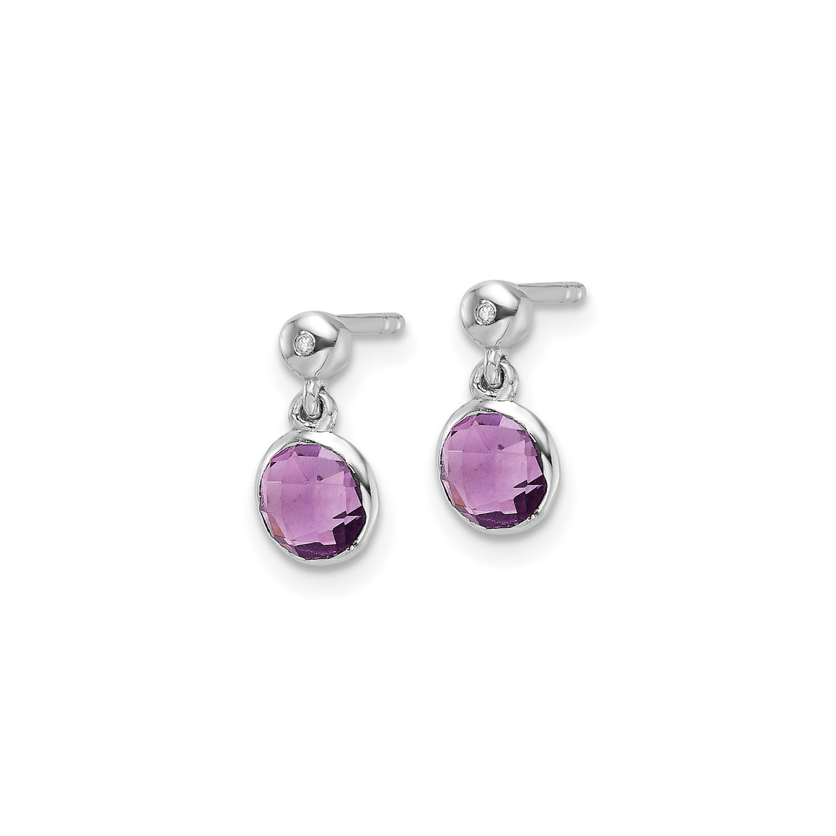 Sterling Silver Dangle Stud Earrings with Amethyst and Diamond Accent Stones