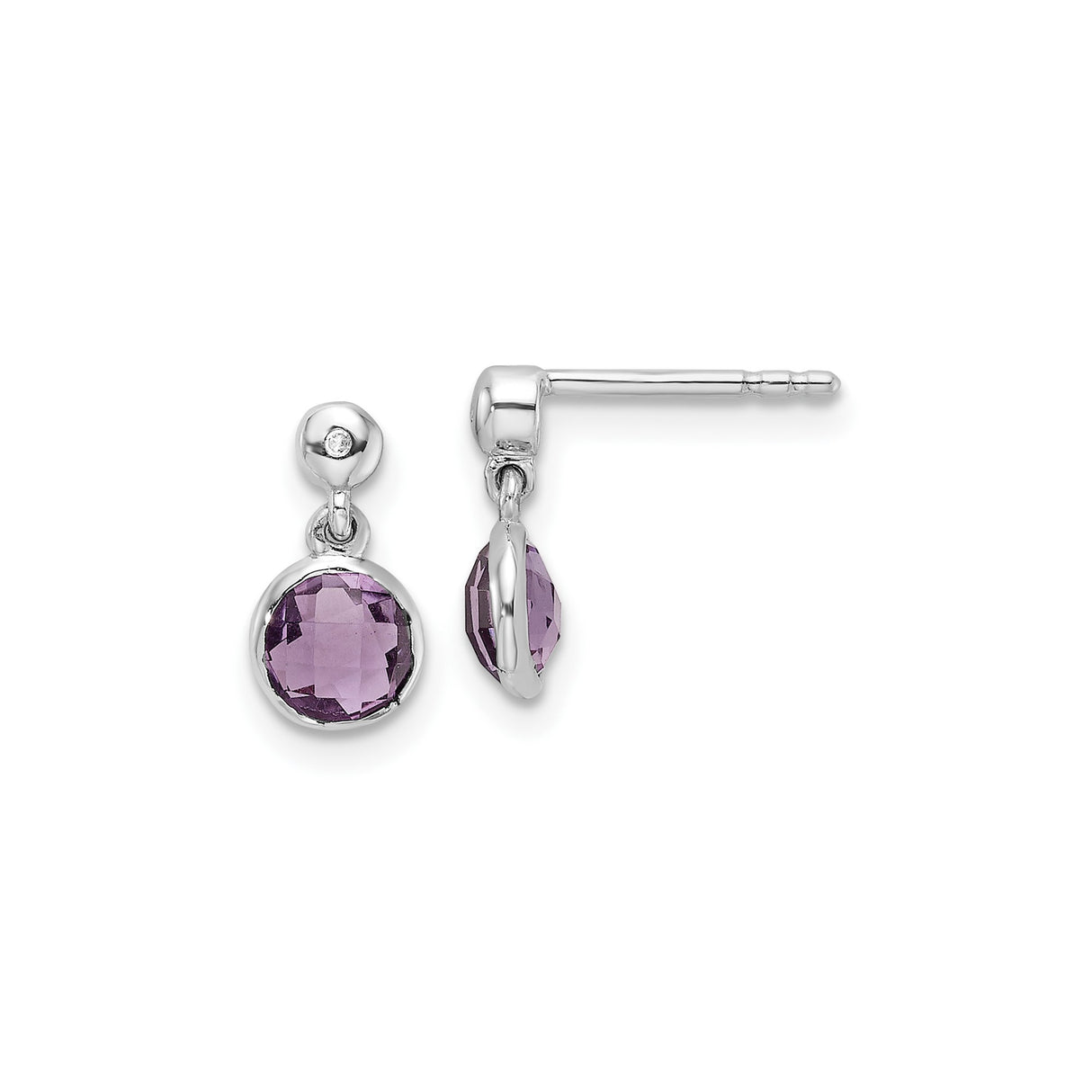 Sterling Silver Dangle Stud Earrings with Amethyst and Diamond Accent Stones