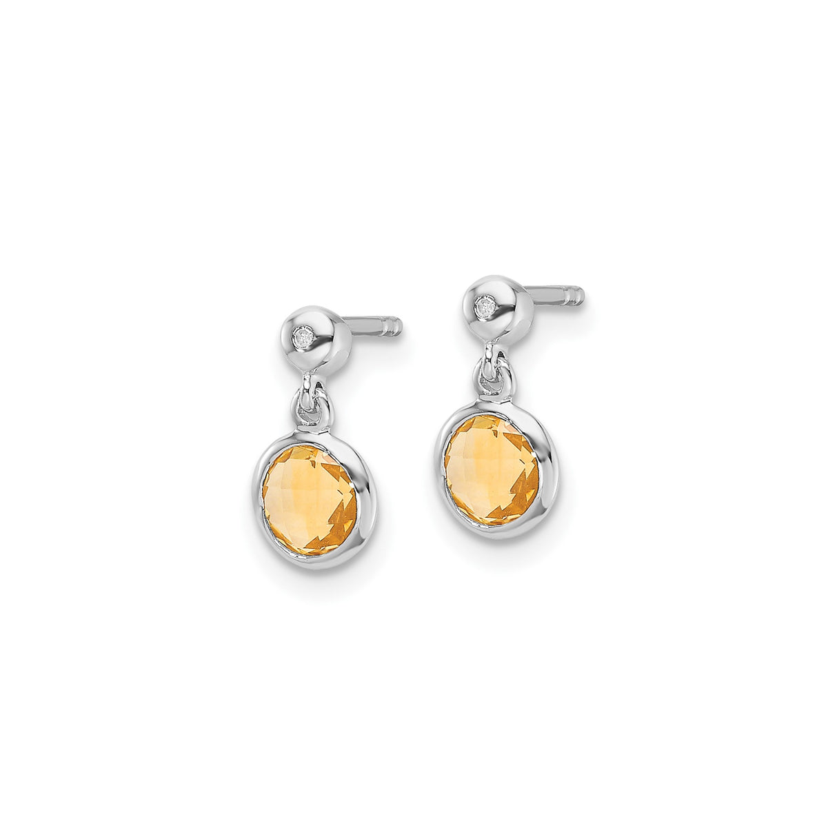 Sterling Silver Dangle Earrings with Citrine and Diamond Accents, Modern Minimalist Design for Women