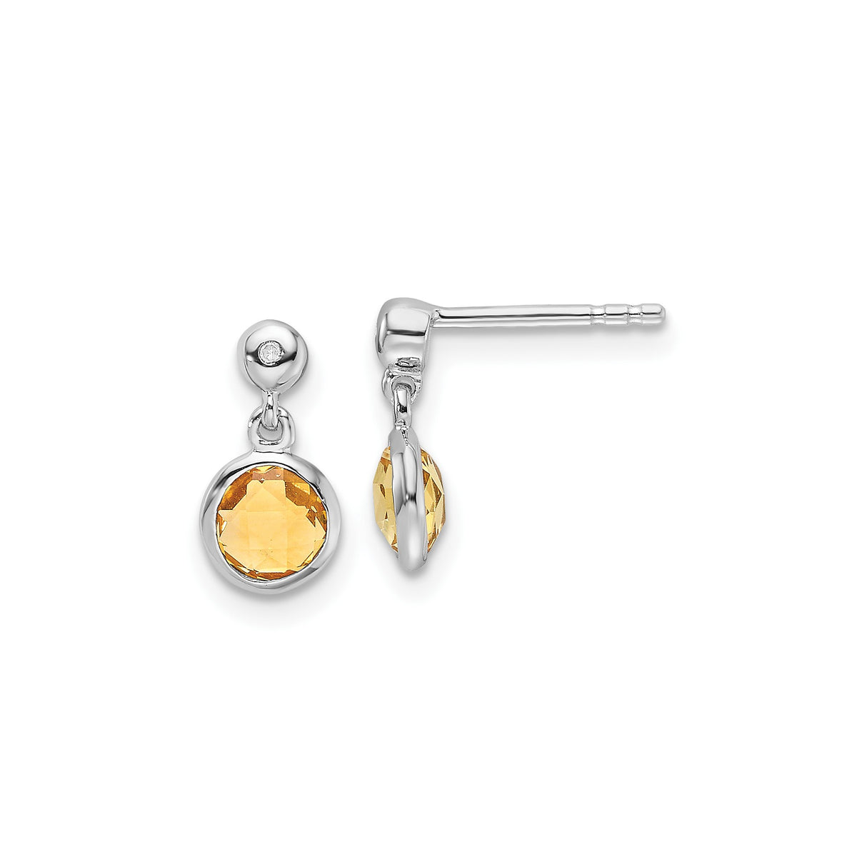 Sterling Silver Dangle Earrings with Citrine and Diamond Accents, Modern Minimalist Design for Women