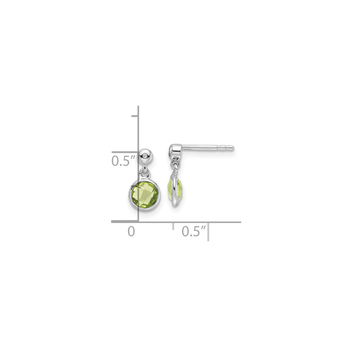 Sterling Silver Dangle Earrings with Peridot and Diamond Accent, Bezel Set Drop Design