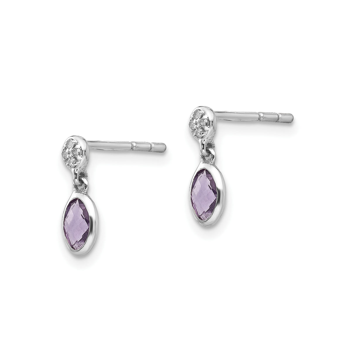 Sterling Silver Dangle Earrings with Oval Amethyst and Diamonds Accents