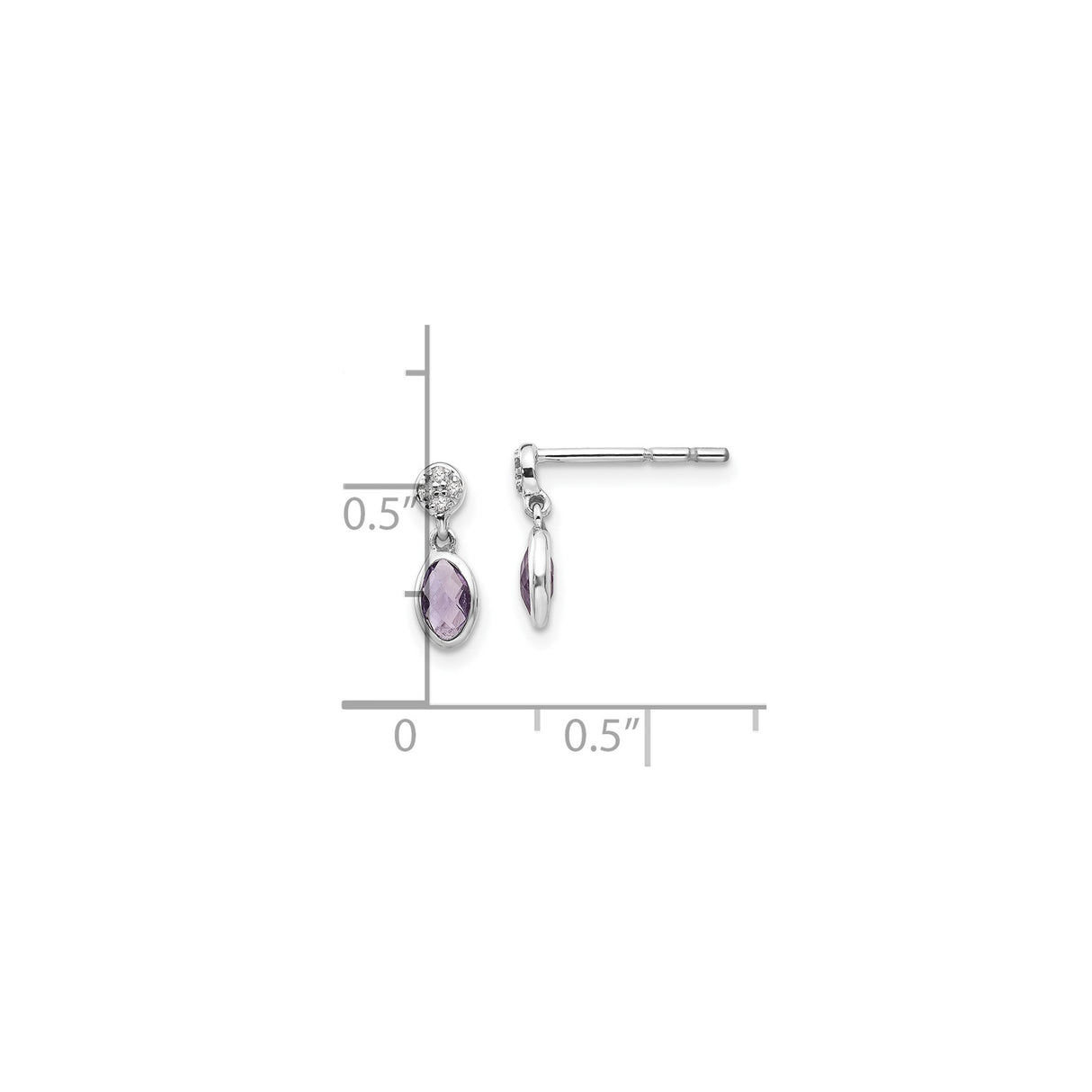 Sterling Silver Dangle Earrings with Oval Amethyst and Diamonds Accents