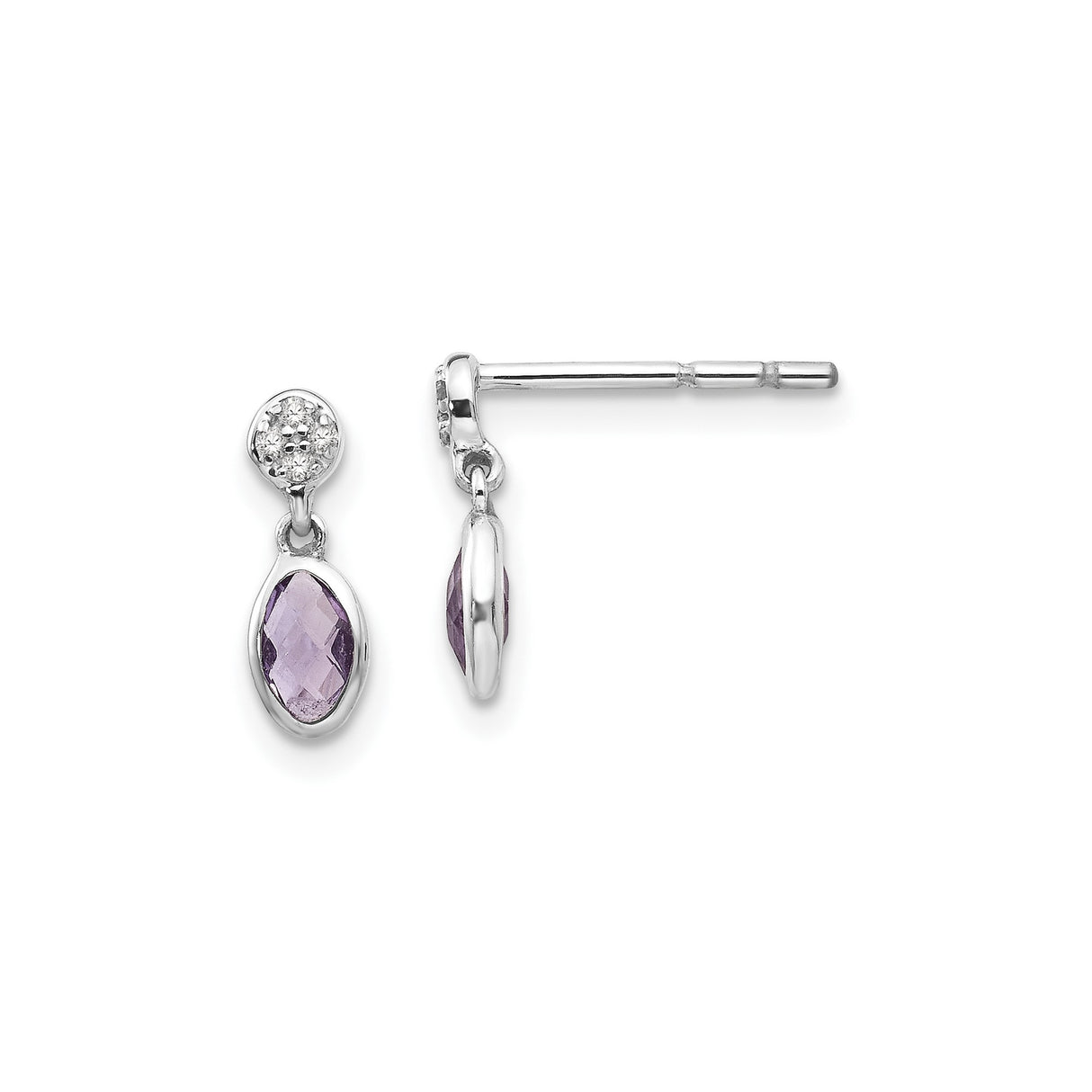 Sterling Silver Dangle Earrings with Oval Amethyst and Cubic Zirconia Accents