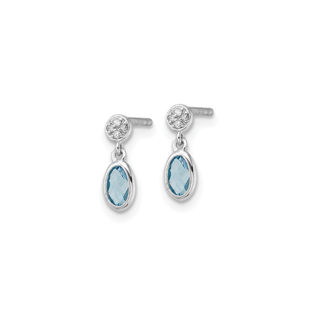 Sterling Silver Dangle Earrings with Swiss Blue Topaz and Diamond Accents, Oval Drop Design