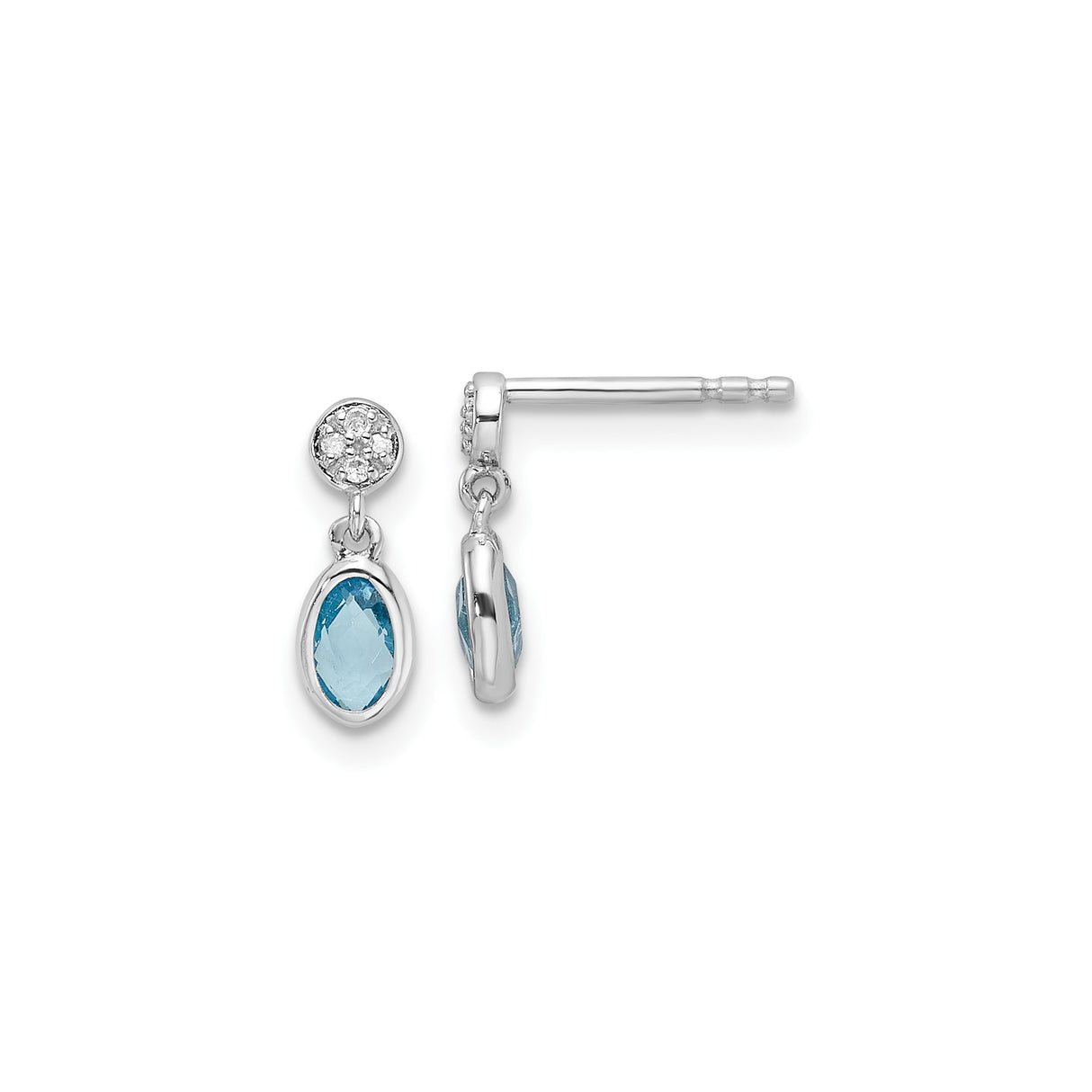 Sterling Silver Dangle Earrings with Swiss Blue Topaz and Diamond Accents, Oval Drop Design