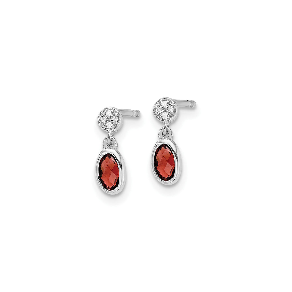 Sterling Silver Garnet Drop Earrings with Diamond Accents, Oval Cut Dangle Design