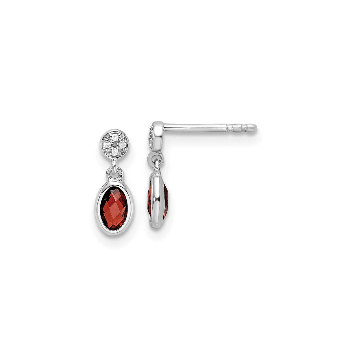 Sterling Silver Garnet Drop Earrings with Diamond Accents, Oval Cut Dangle Design