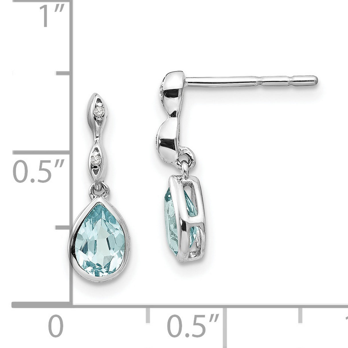 Sterling Silver Dangle Earrings with Sky Blue Topaz, Diamond Accents, Teardrop Design