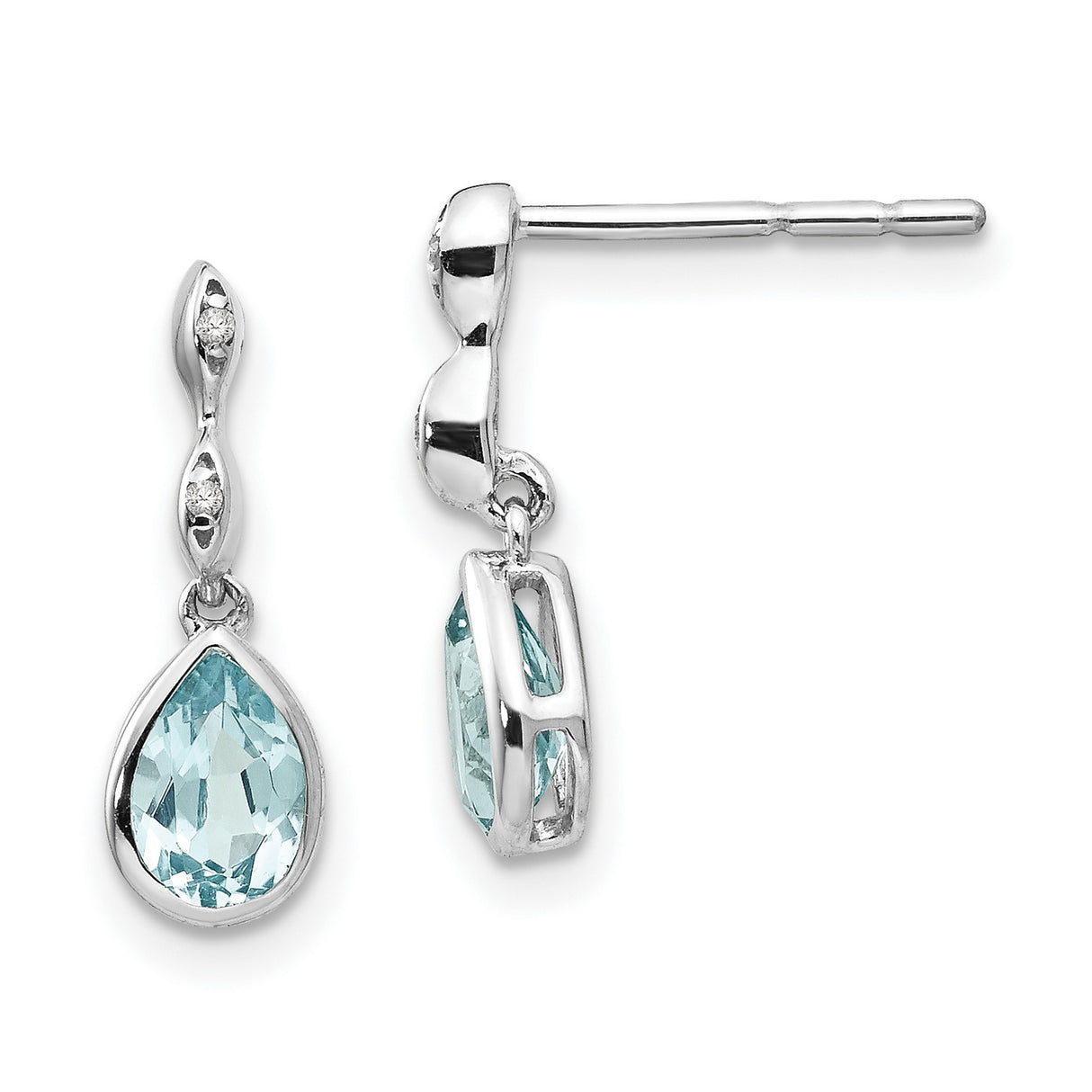Sterling Silver Dangle Earrings with Sky Blue Topaz, Diamond Accents, Teardrop Design