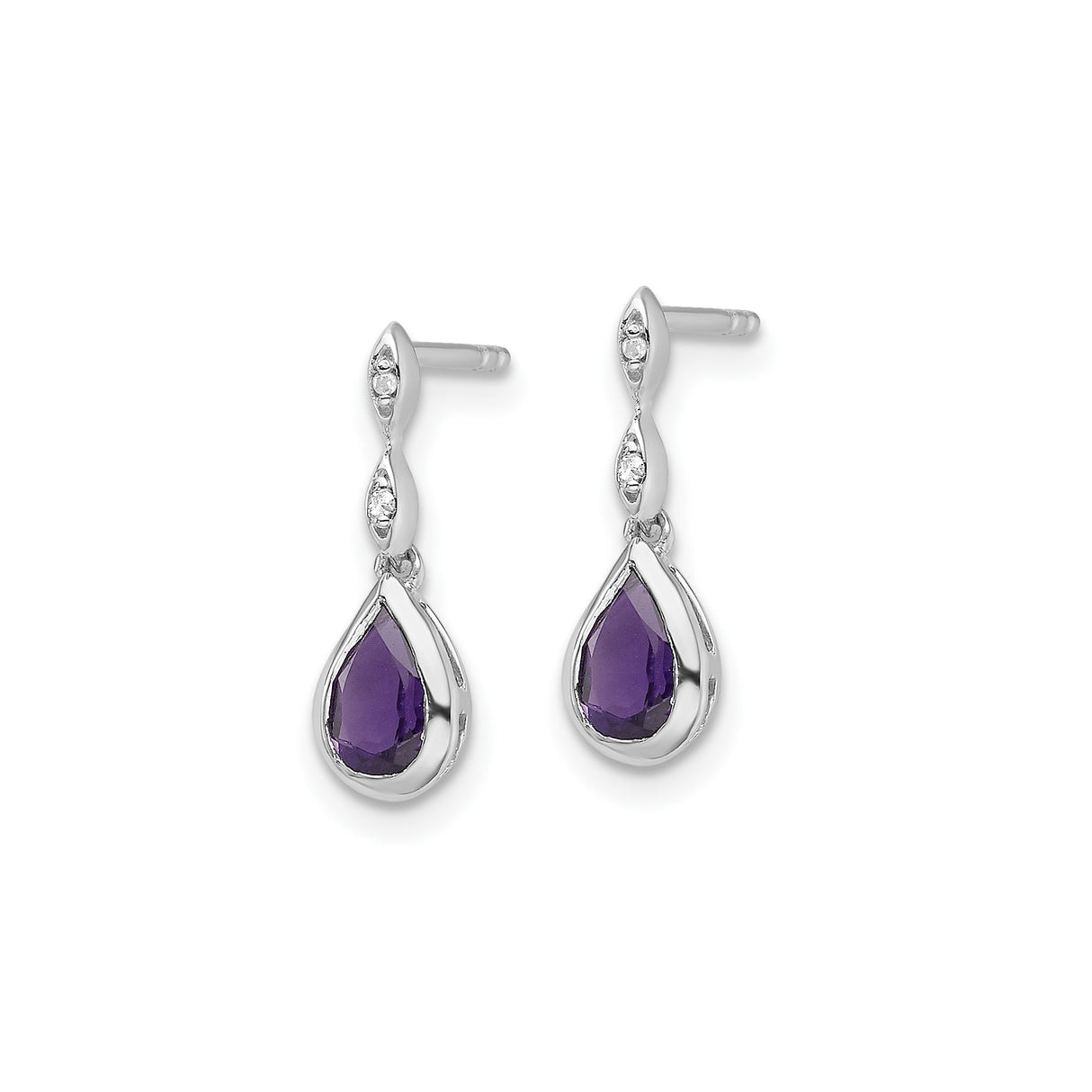 Sterling Silver Dangle Earrings with Teardrop Amethyst and Diamond Accents, February Birthstone Design