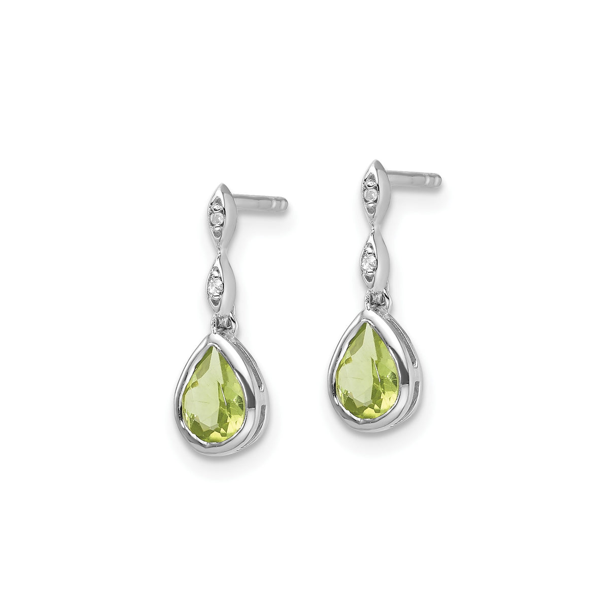 Sterling Silver Dangle Earrings with Peridot and Diamond Accents, Pear Marquise Design for Women