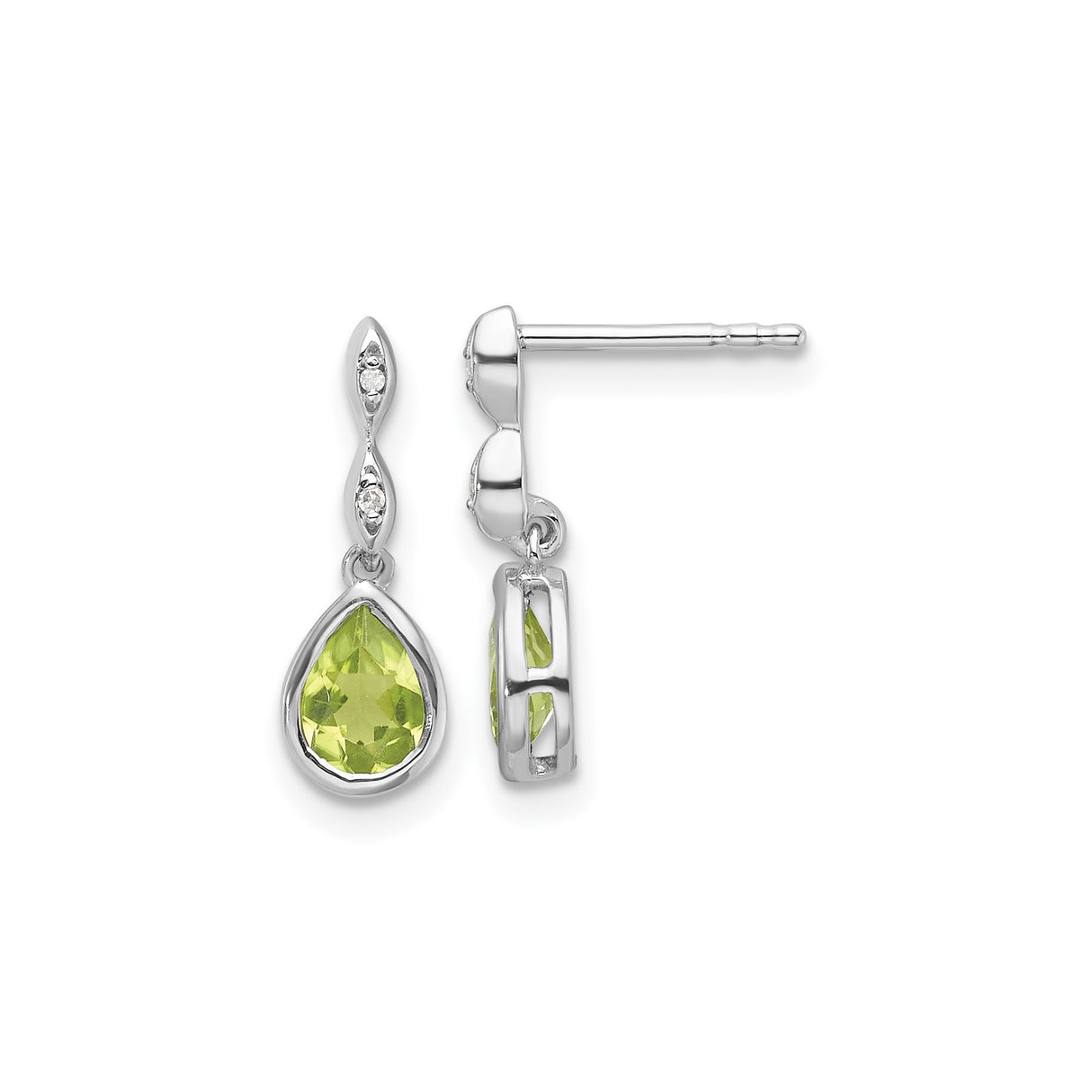 Sterling Silver Dangle Earrings with Peridot and Diamond Accents, Pear Marquise Design for Women