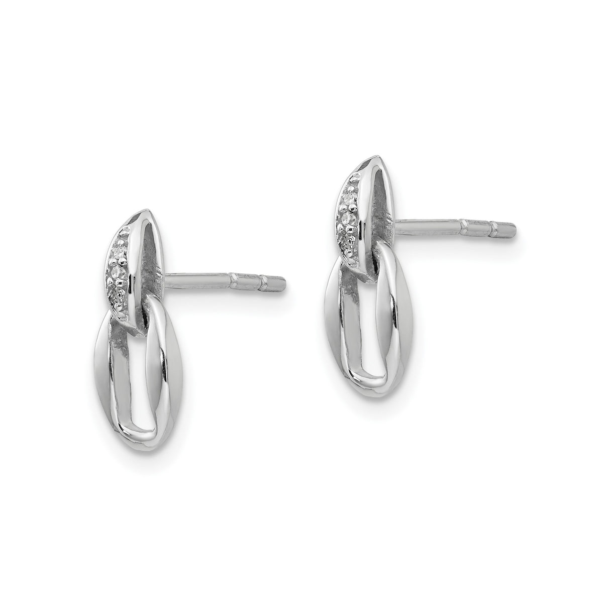 Sterling Silver Drop Earrings with Diamond and Open Oval Link Design
