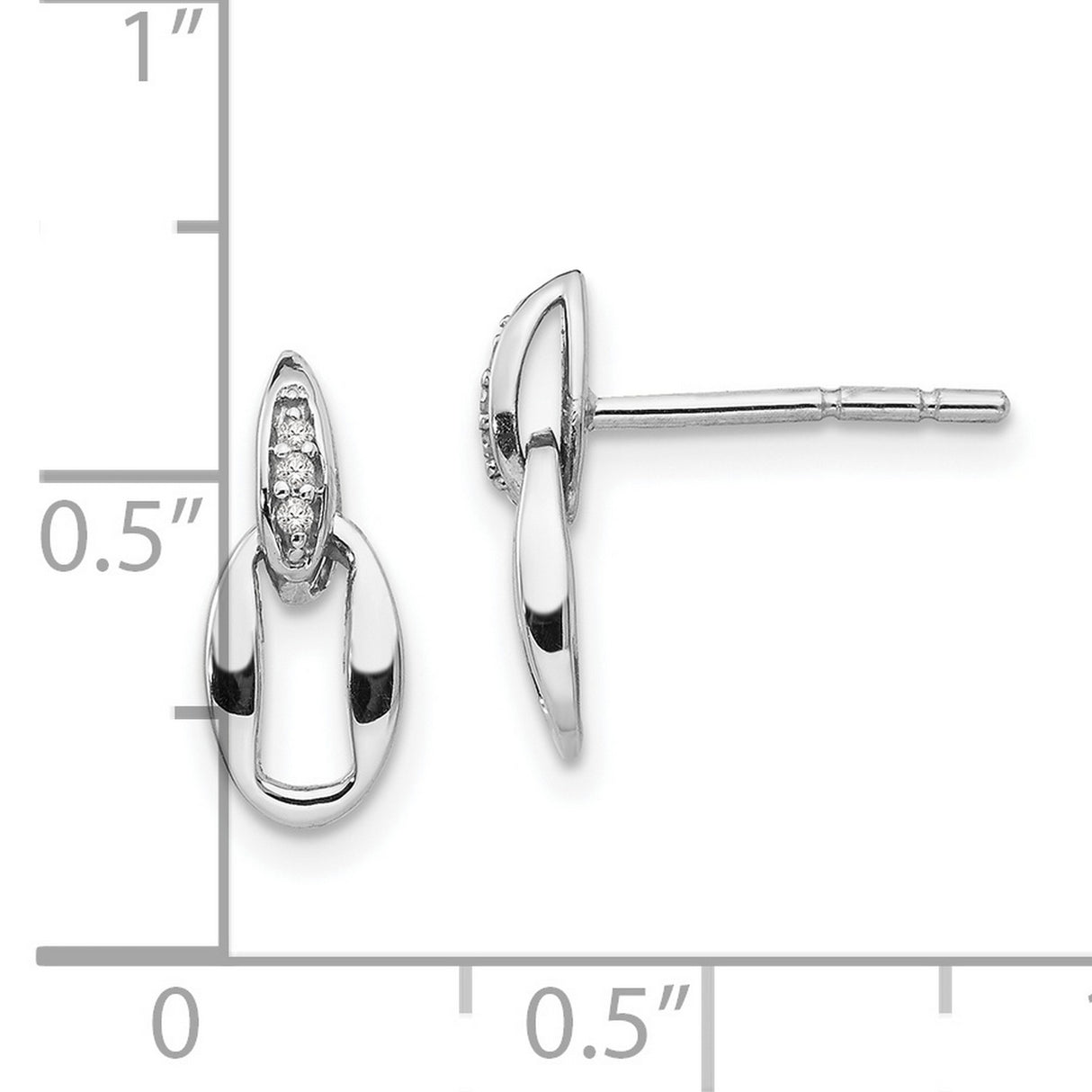 Sterling Silver Drop Earrings with Diamond and Open Oval Link Design