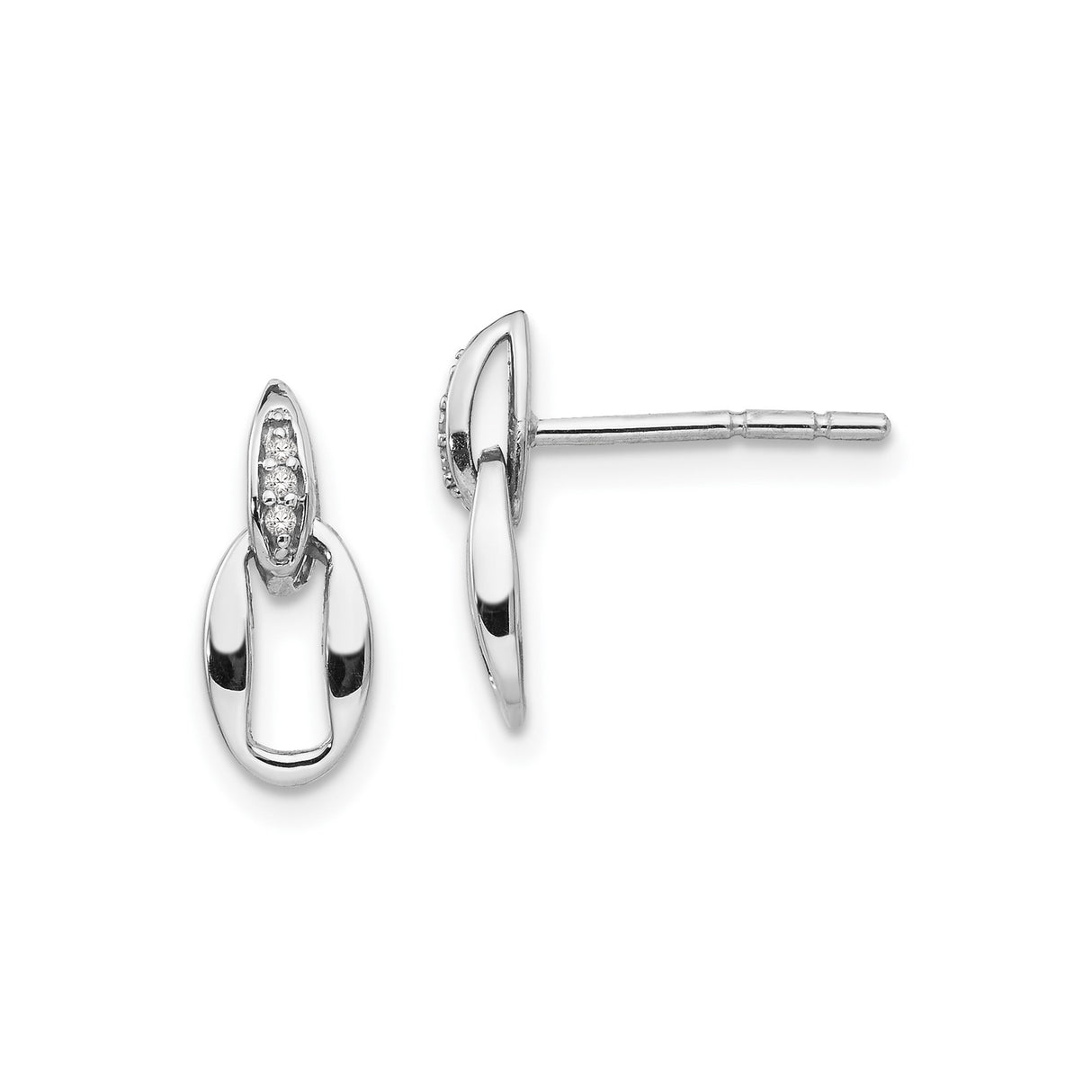 Sterling Silver Drop Earrings with Diamond and Open Oval Link Design