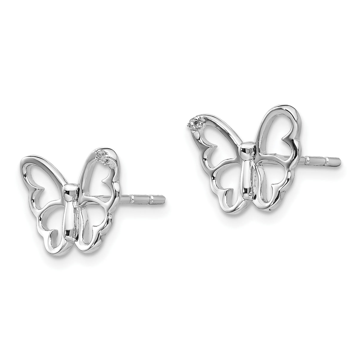 Sterling Silver Butterfly Stud Earrings with Diamond Accent and Openwork Design for Women