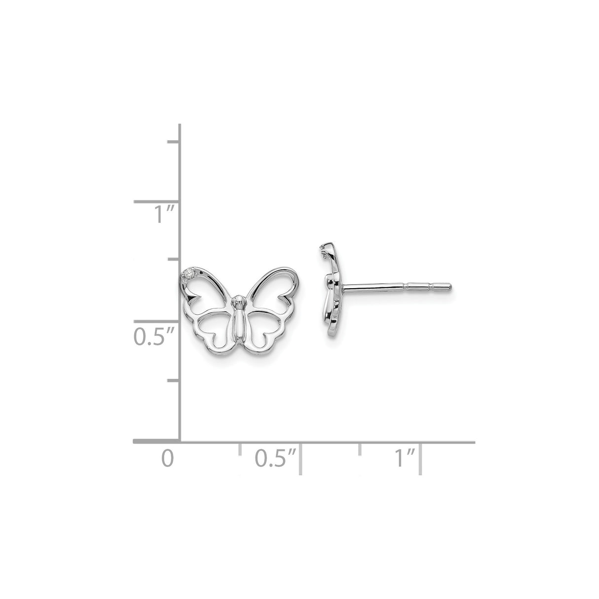 Sterling Silver Butterfly Stud Earrings with Diamond Accent and Openwork Design for Women