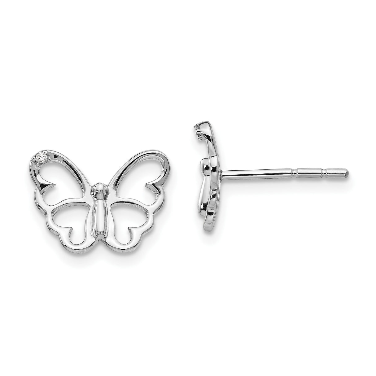 Sterling Silver Butterfly Stud Earrings with Diamond Accent and Openwork Design for Women