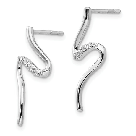 Sterling Silver Wave Earrings with Diamond Accents, Abstract Curved Stud Design