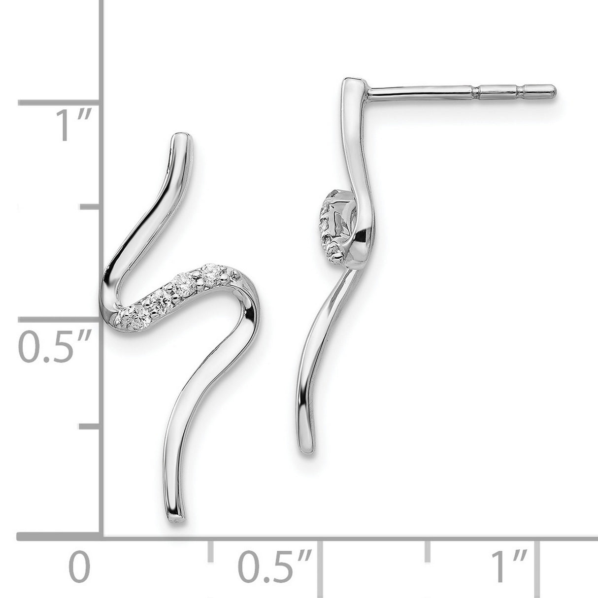 Sterling Silver Wave Earrings with Diamond Accents, Abstract Curved Stud Design