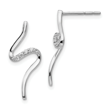 Sterling Silver Wave Earrings with Diamond Accents, Abstract Curved Stud Design