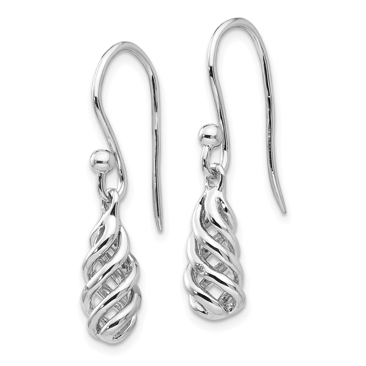 Sterling Silver Dangle Earrings with Diamond, Twisted Teardrop Open Spiral Design