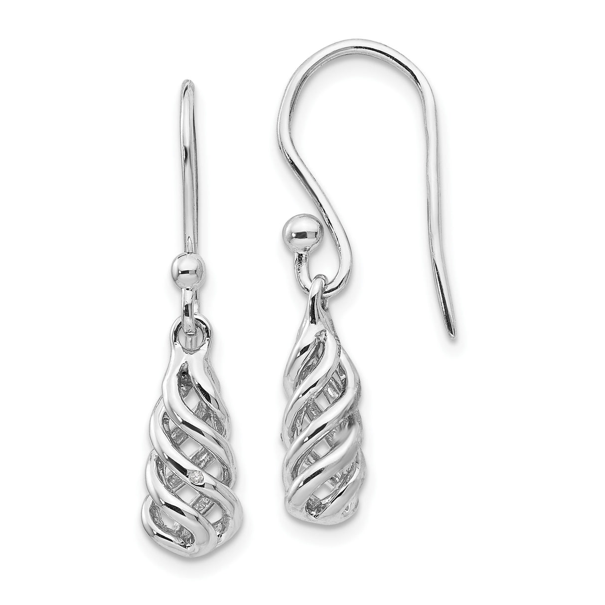 Sterling Silver Dangle Earrings with Diamond, Twisted Teardrop Open Spiral Design