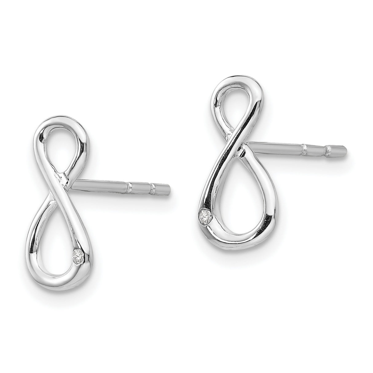 Sterling Silver Infinity Symbol Stud Earrings with Diamonds Accent, Modern Minimalist Design