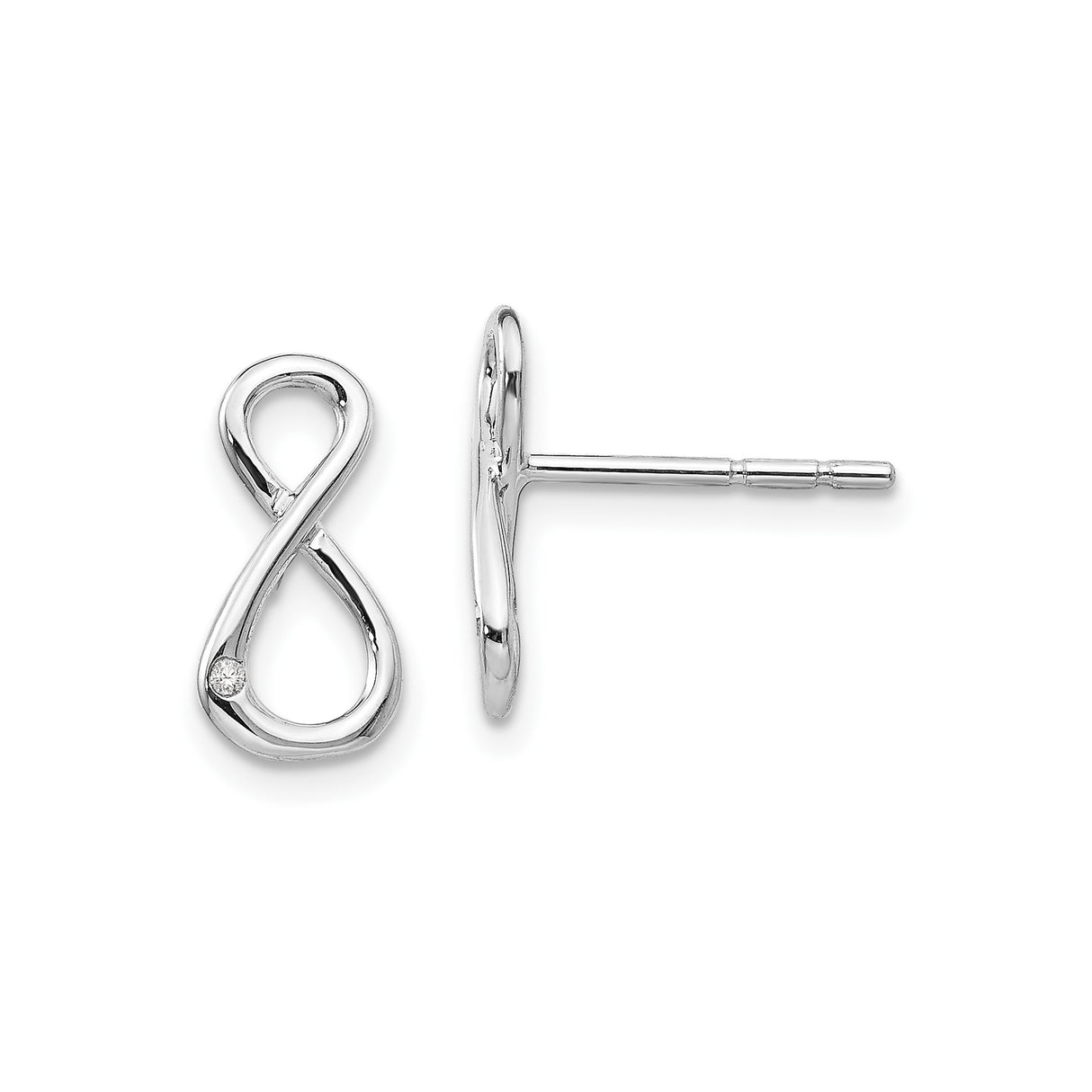 Sterling Silver Infinity Symbol Stud Earrings with Cubic Zirconia Accent, Modern Minimalist Design