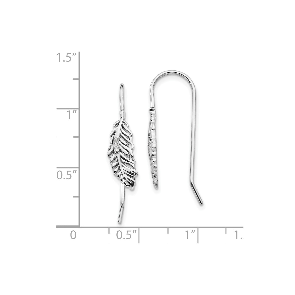 Sterling Silver Feather Threader Earrings with Diamond Accents, Boho Minimalist Style for Women