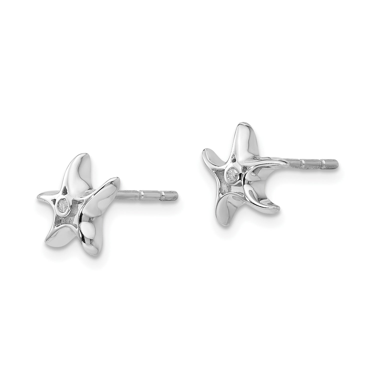 Sterling Silver Starfish Stud Earrings with Diamond, Nautical Ocean-Inspired Design for Women