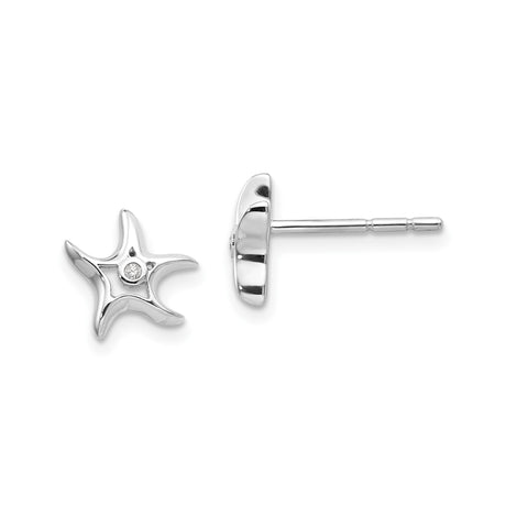 Sterling Silver Starfish Stud Earrings with Diamond, Nautical Ocean-Inspired Design for Women