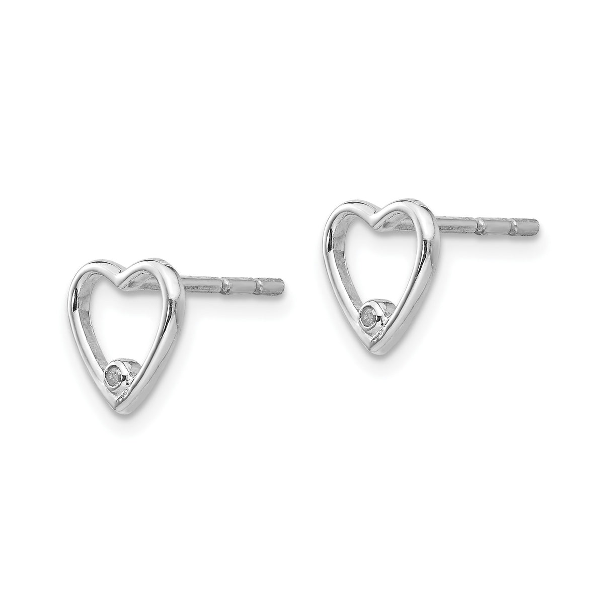 Sterling Silver Heart Stud Earrings with Diamond Accent, Minimalist Design for Women