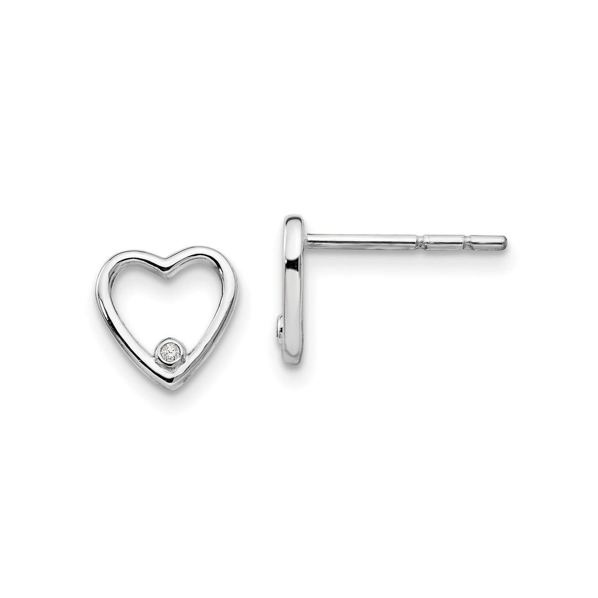 Sterling Silver Heart Stud Earrings with Diamond Accent, Minimalist Design for Women