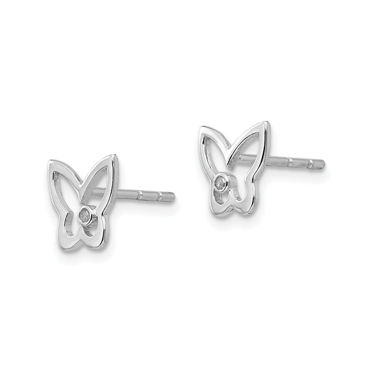 Sterling Silver Butterfly Stud Earrings with Diamond Center, Delicate Nature-Inspired Design