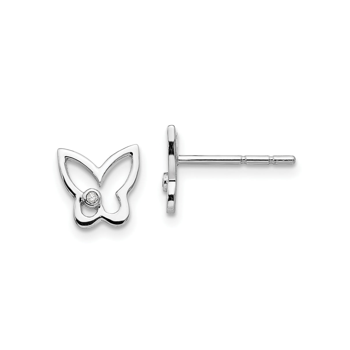 Sterling Silver Butterfly Stud Earrings with Diamond Center, Delicate Nature-Inspired Design