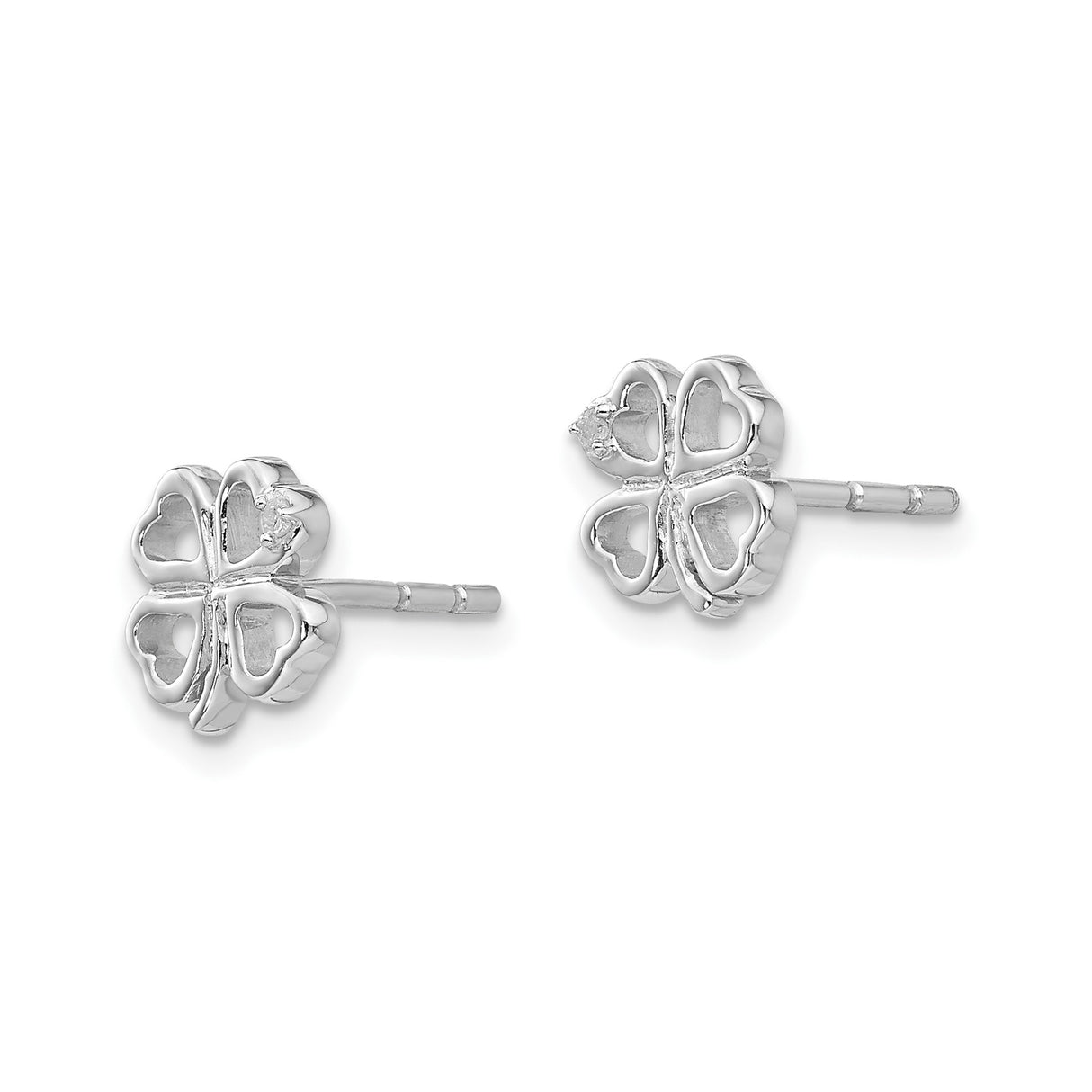 Sterling Silver Four Leaf Clover Stud Earrings with Diamond and Cubic Zirconia Accent