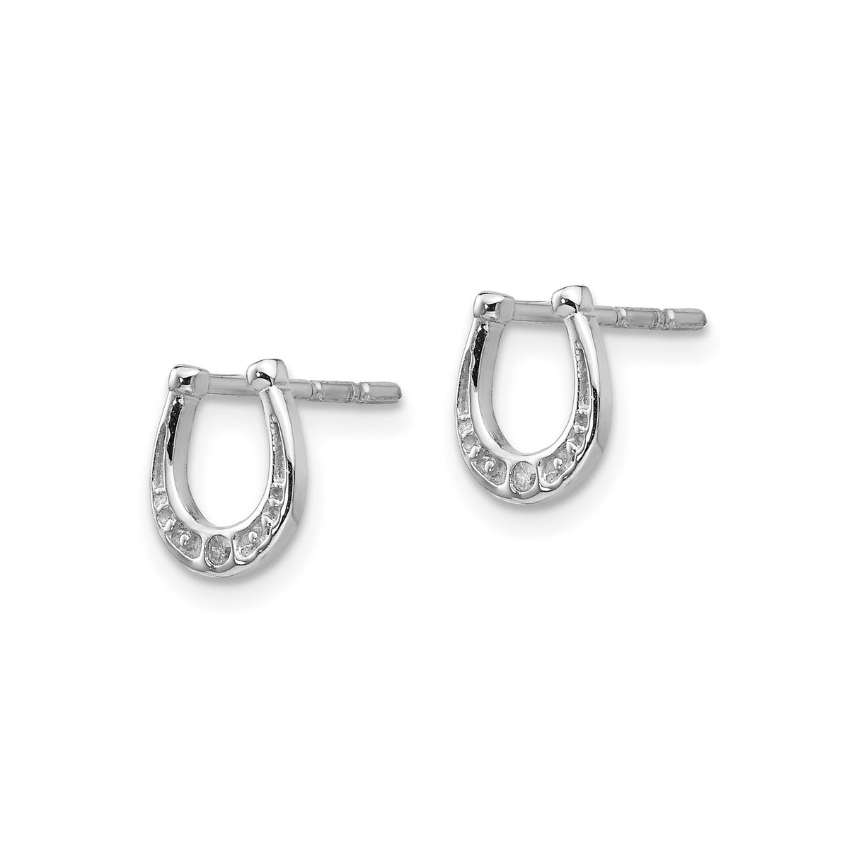 Sterling Silver Horseshoe Stud Earrings with Diamond, Lucky Western Style for Women
