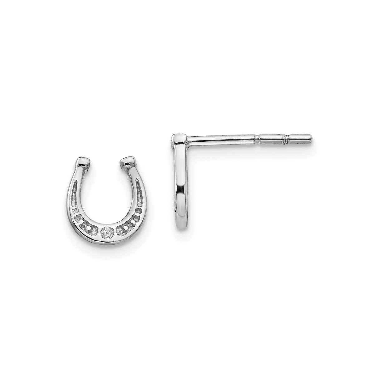 Sterling Silver Horseshoe Stud Earrings with Diamond, Lucky Western Style for Women