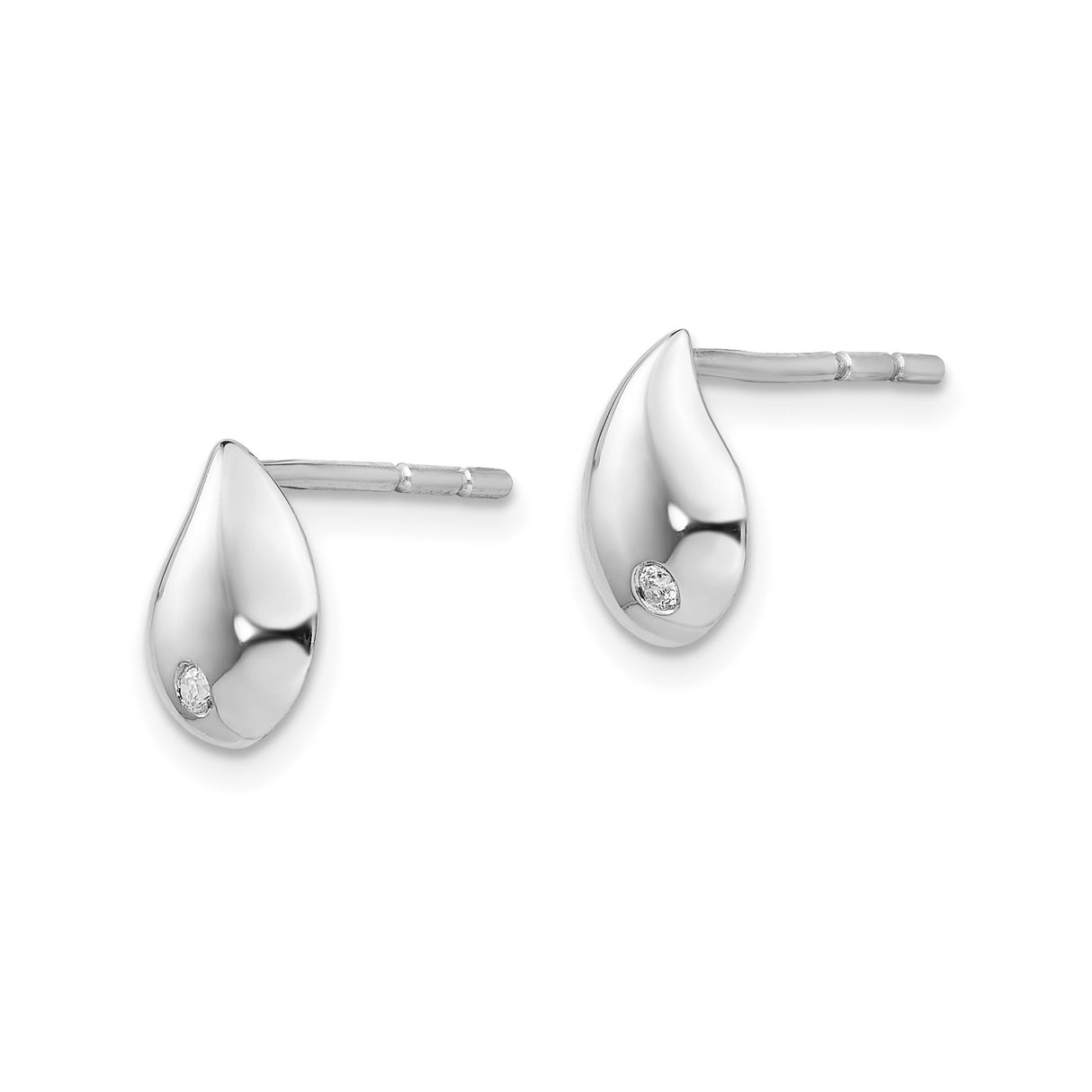 Sterling Silver Teardrop Stud Earrings with Diamond, Minimalist Modern Design for Women