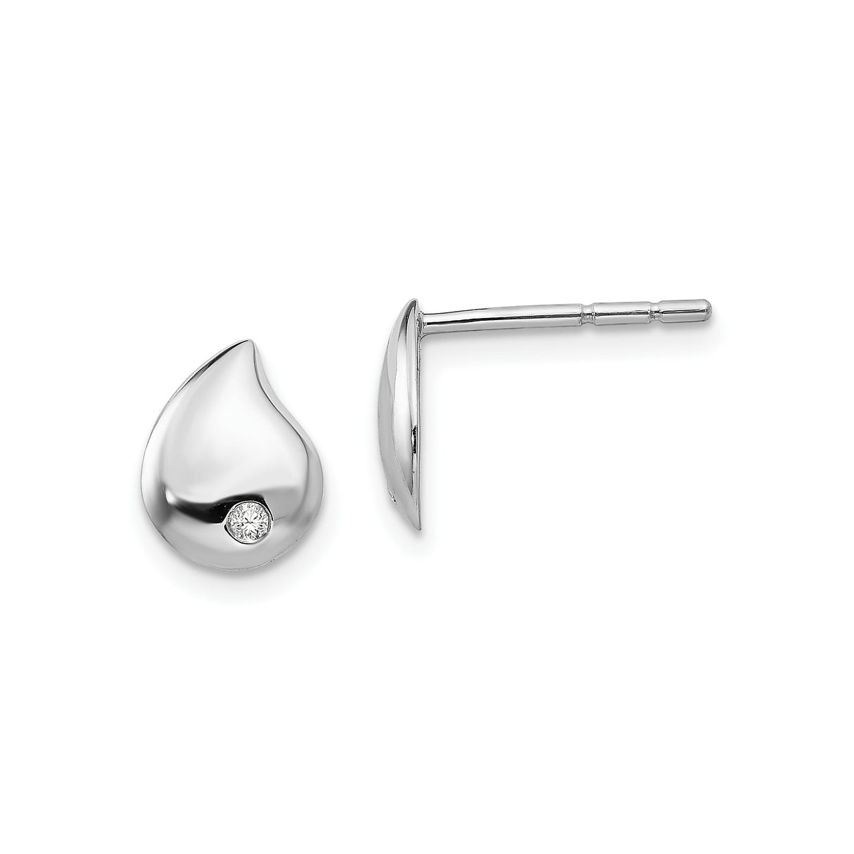 Sterling Silver Teardrop Stud Earrings with Diamond, Minimalist Modern Design for Women