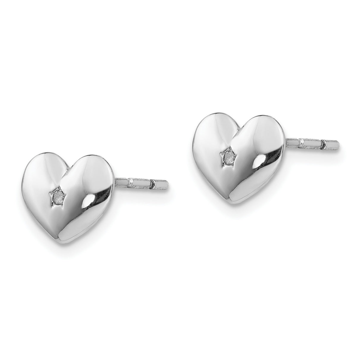 Sterling Silver Heart Stud Earrings with Diamond Accent, Romantic Minimalist Design